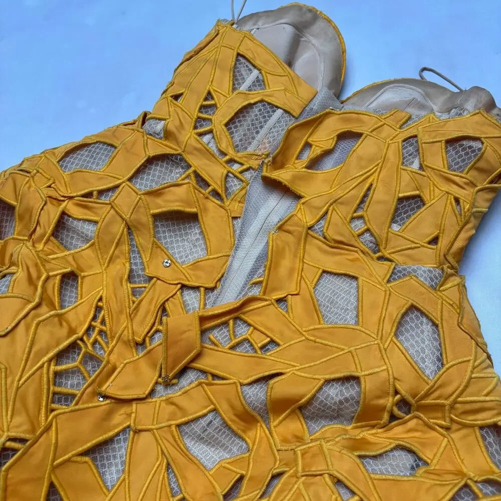 Oscar de la Renta Cutout Bow Faille Cockatail Dress Fall 2021 Size 2 - Picture 15 of 16